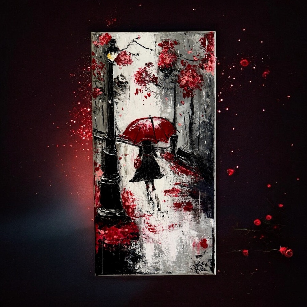 SOLD! Red and Black Umbrella Street Art Canvas